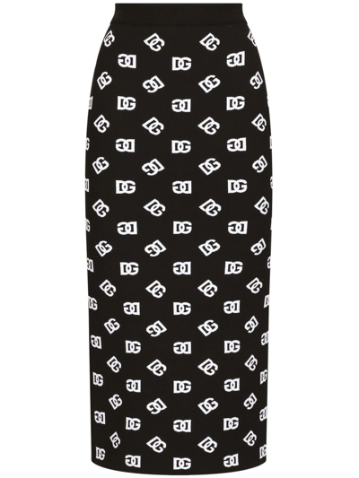 Shop Dolce & Gabbana Black Dg Logo Knitted Skirt