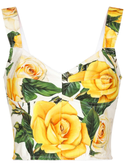 Shop Dolce & Gabbana Yellow Rose Print Corset Top - Women's - Elastane/cotton/polyamide In White