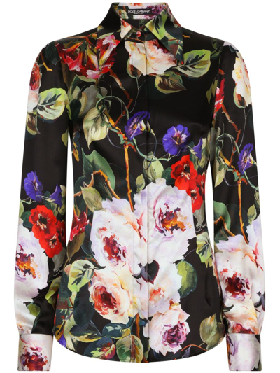 Shop Dolce & Gabbana Garden Print Shirt - Women's - Spandex/elastane/silk In Black