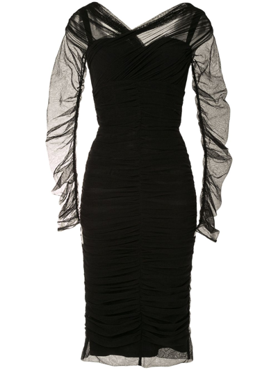 Shop Dolce & Gabbana Black Draped Midi Dress