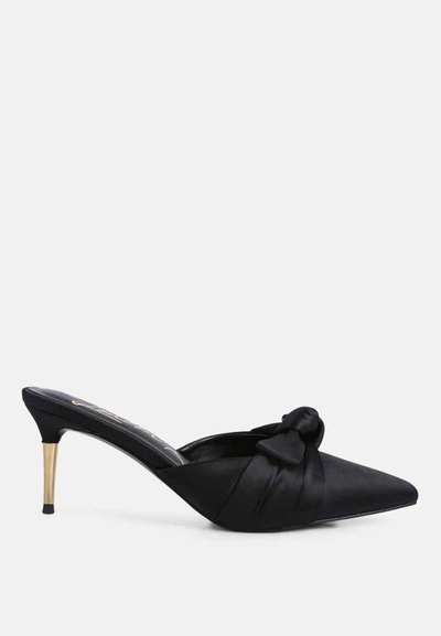Shop London Rag Queenie Satin Knot Stiletto Mule Sandals In Black