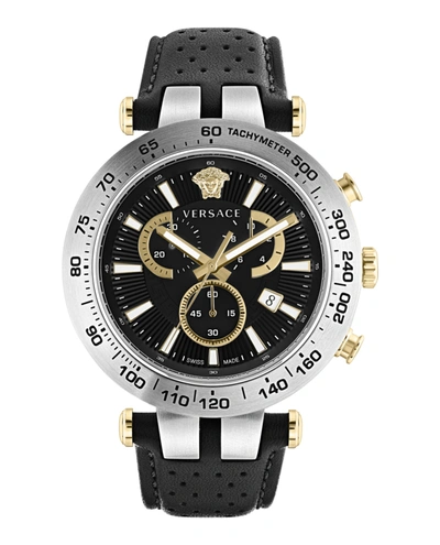 Shop Versace Bold Chrono Leather Watch In Silver
