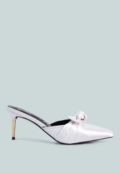Shop London Rag Queenie Satin Knot Stiletto Mule Sandals In White