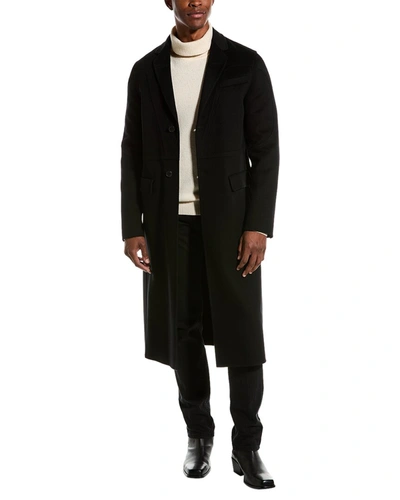 Shop Valentino Mens Double Intarsio Vlogo Wool & Cashmere-blend Coat, 46, Black