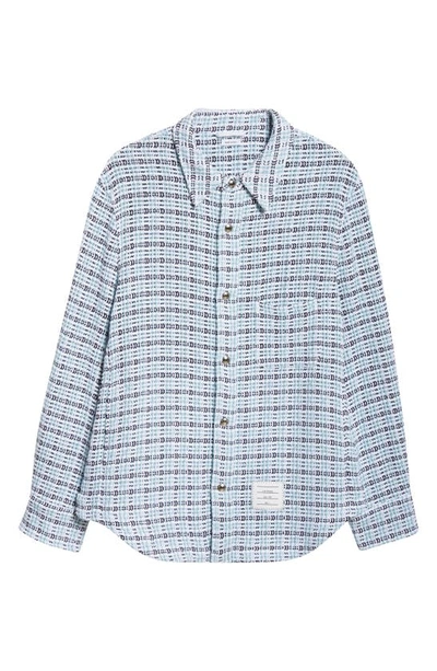 Shop Thom Browne Cotton Tweed Shirt Jacket In Medium Blue