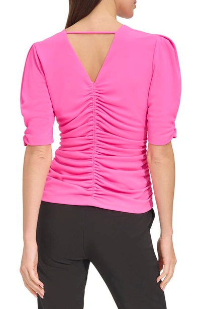 Shop Dkny Ruched Puff Shoulder Top In Shocking Pink