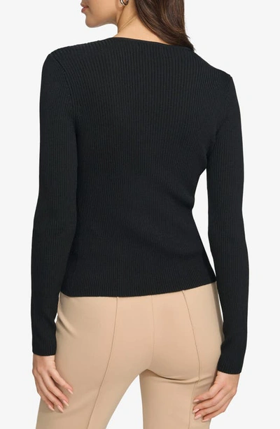 Shop Dkny Rib Zip Front Sweater In Black