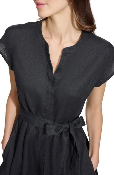 Shop Dkny Handkerchief Hem Linen Shirtdress In Black