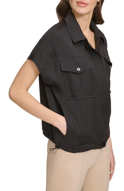 Shop Dkny Side Toggle Short Sleeve Button-up Shirt In Black