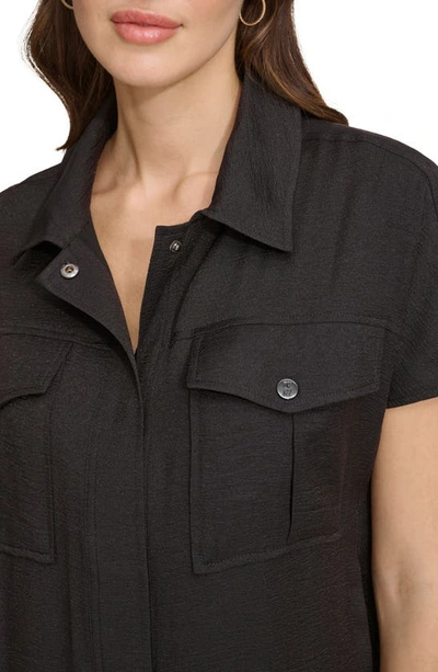 Shop Dkny Side Toggle Short Sleeve Button-up Shirt In Black