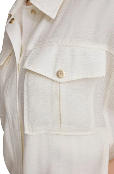 Shop Dkny Side Toggle Short Sleeve Button-up Shirt In Eggnog