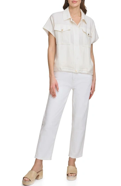 Shop Dkny Side Toggle Short Sleeve Button-up Shirt In Eggnog