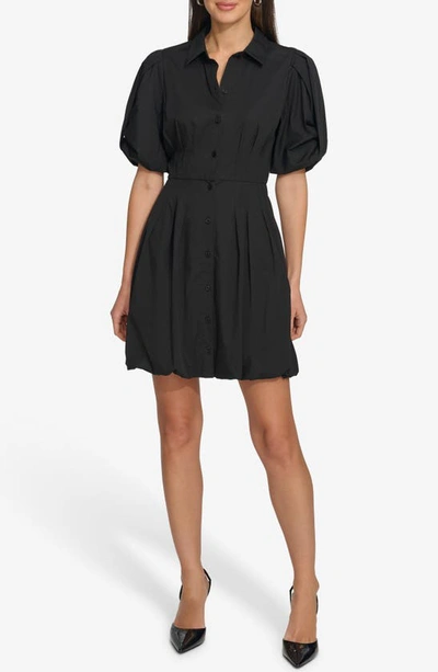 Shop Dkny Puff Sleeve Mini Shirtdress In Black