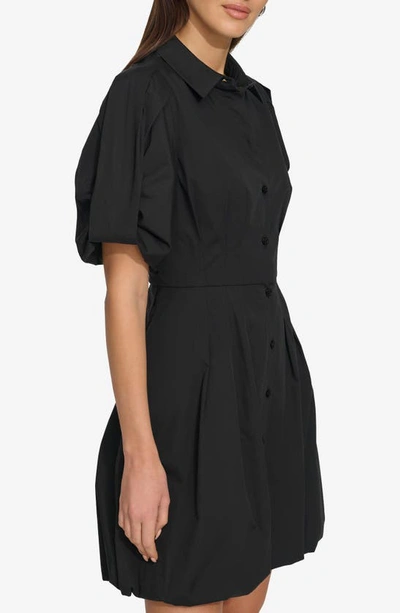 Shop Dkny Puff Sleeve Mini Shirtdress In Black