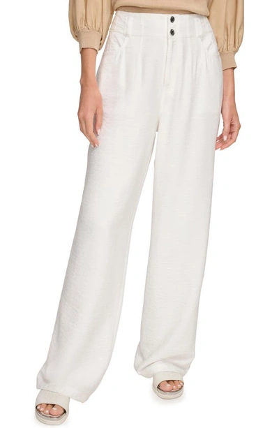 Shop Dkny Crinkle High Waist Wide Leg Pants In White