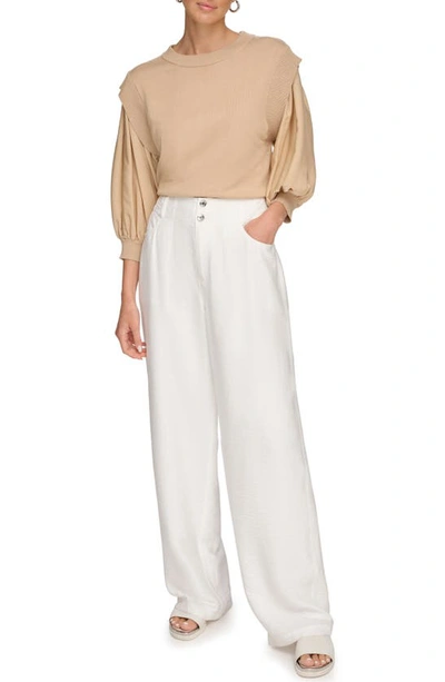 Shop Dkny Crinkle High Waist Wide Leg Pants In White