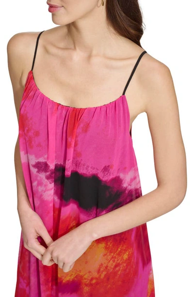 Shop Dkny Abstract Print Chiffon Maxi Dress In Shocking Pink Multi