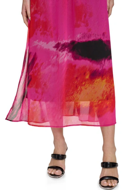Shop Dkny Abstract Print Chiffon Maxi Dress In Shocking Pink Multi