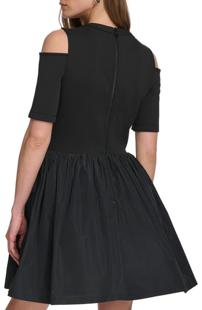 Shop Dkny Mixed Media Poplin Fit & Flare Dress In Black