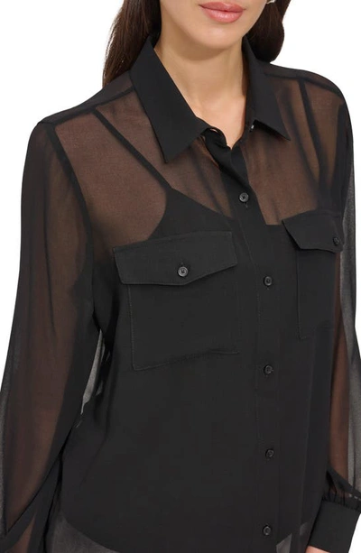 Shop Dkny Chiffon Button-up Shirt In Black