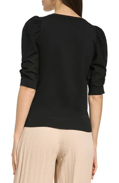 Shop Dkny Puff Sleeve V-neck Sweater In Black