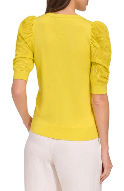 Shop Dkny Puff Sleeve V-neck Sweater In Fluoro Yellow