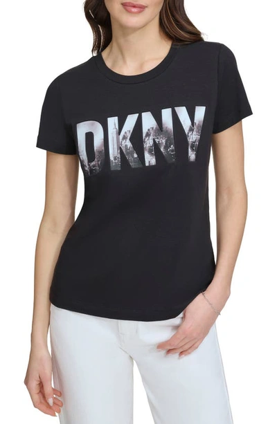 Shop Dkny Soho Logo Cotton Blend Graphic T-shirt In Black