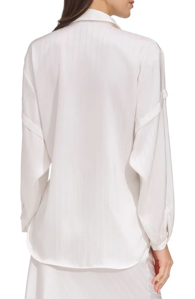 Shop Dkny Stripe Jacquard Tie Hem Button-up Shirt In Ivory