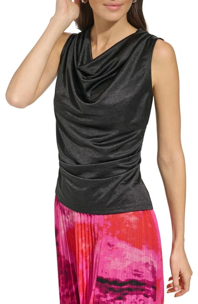 Shop Dkny Cowl Neck Sleeveless Top In Black