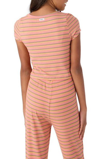 Shop O'neill Kids' Shae Stripe Cutout Tie Front T-shirt In Burnt Coral