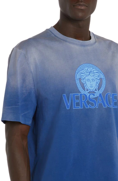 Shop Versace Medusa Ombré Cotton Jersey Graphic T-shirt In Royal Blue