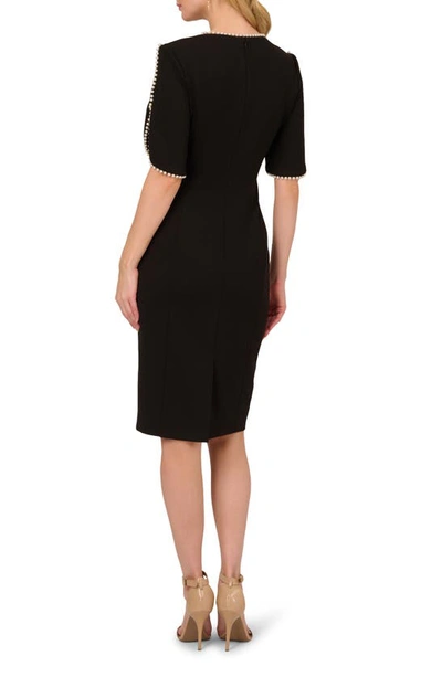 Shop Adrianna Papell Imitation Pearl Detail Crepe Sheath Dress In Black