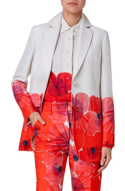 Shop Akris Alvina Border Print Cotton & Silk Blend Jacket In Poppy-greige