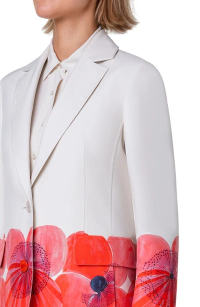 Shop Akris Alvina Border Print Cotton & Silk Blend Jacket In Poppy-greige