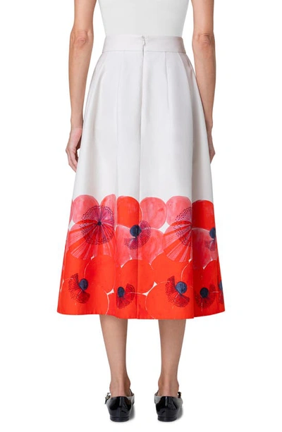 Shop Akris Poppy Print Cotton & Silk Blend Midi Skirt In Poppy-greige