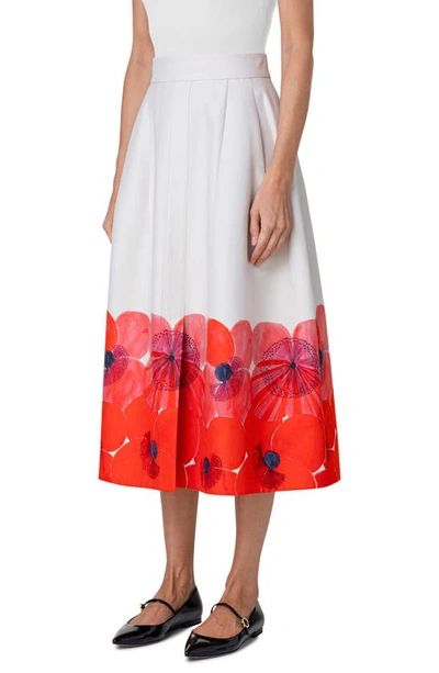 Shop Akris Poppy Print Cotton & Silk Blend Midi Skirt In Poppy-greige