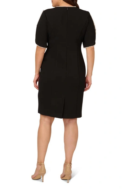 Shop Adrianna Papell Imitation Pearl Detail Crepe Sheath Dress In Black