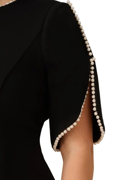 Shop Adrianna Papell Imitation Pearl Detail Crepe Sheath Dress In Black