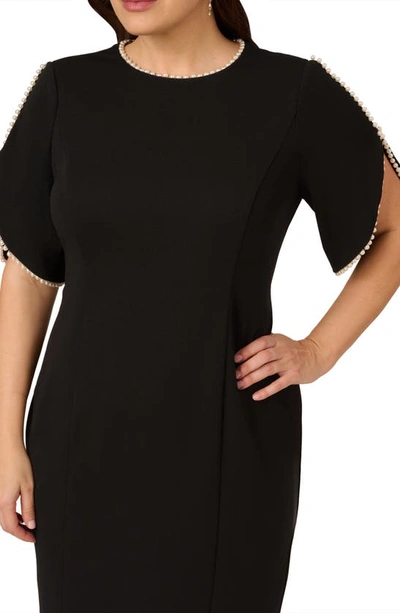 Shop Adrianna Papell Imitation Pearl Detail Crepe Sheath Dress In Black