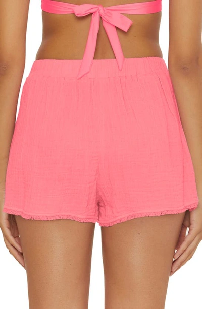 Trina Turk Serene Hooded Cotton Gauze Cover-up Shorts In Carnation