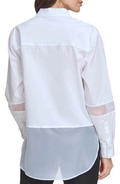 Shop Dkny Sportswear Dkny Mixed Media Button-up Shirt In White