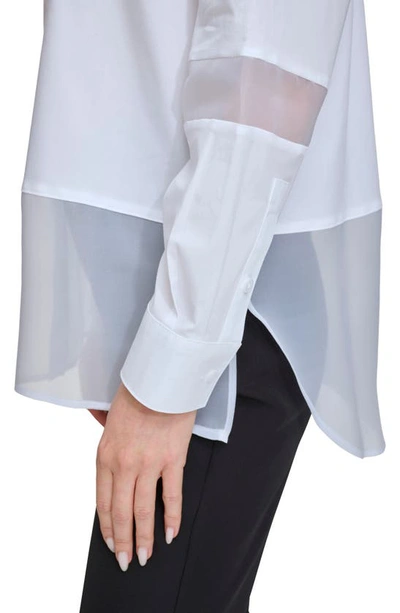Shop Dkny Sportswear Mixed Media Button-up Shirt In White