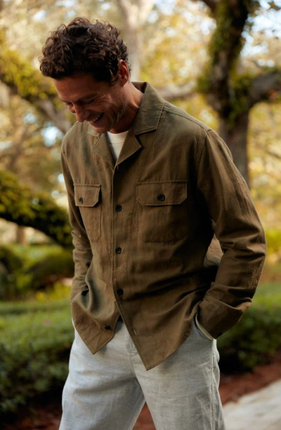 Shop Billy Reid Pelican Gulf Embroidered Long Sleeve Linen & Cotton Camp Shirt In Olive