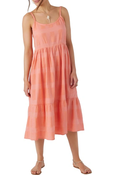 Shop O'neill Whitley Tiered Midi Dress In Burnt Coral