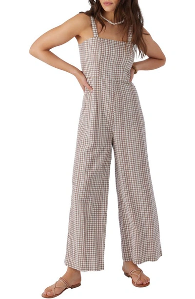 Shop O'neill Clarice Gingham Wide Leg Jumpsuit In Deep Taupe