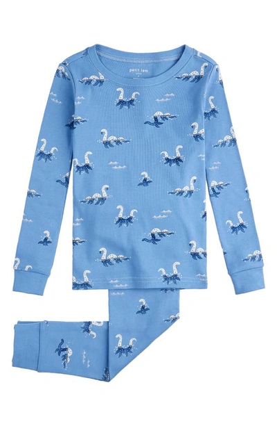 Shop Petit Lem Kids' Unexplained Print Organic Cotton Fitted Two-piece Pajamas In Blu Blue