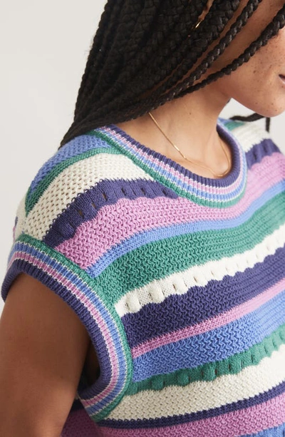 Shop Marine Layer Stripe Short Sleeve Sweater In Cool Stripe