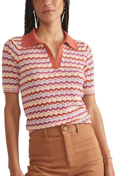 Shop Marine Layer Spencer Open Stitch Short Sleeve Polo Sweater In Warm Wave