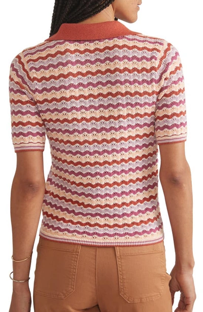Shop Marine Layer Spencer Open Stitch Short Sleeve Polo Sweater In Warm Wave