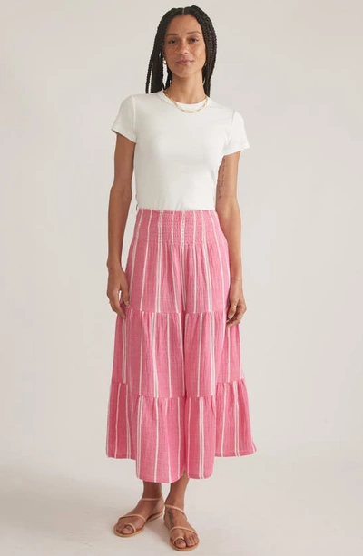 Shop Marine Layer Valeria Stripe Smocked Midi Skirt In Fuchsia Stripe